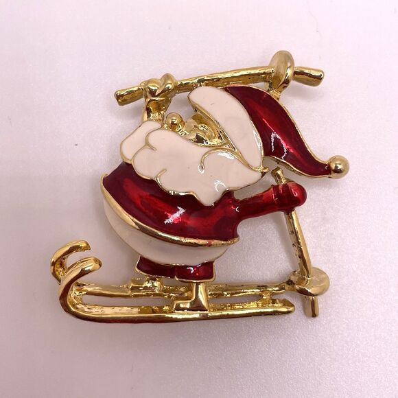 Christmas Brooches Pins Set of 3 Snowmen Santa Red White Blue Enamel Clay Resin - Picture 5 of 6